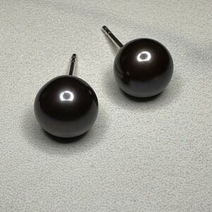 Tahitian Black Purple Pearl Stud Earrings Sterling Silver 925 Minimalist Jewelry